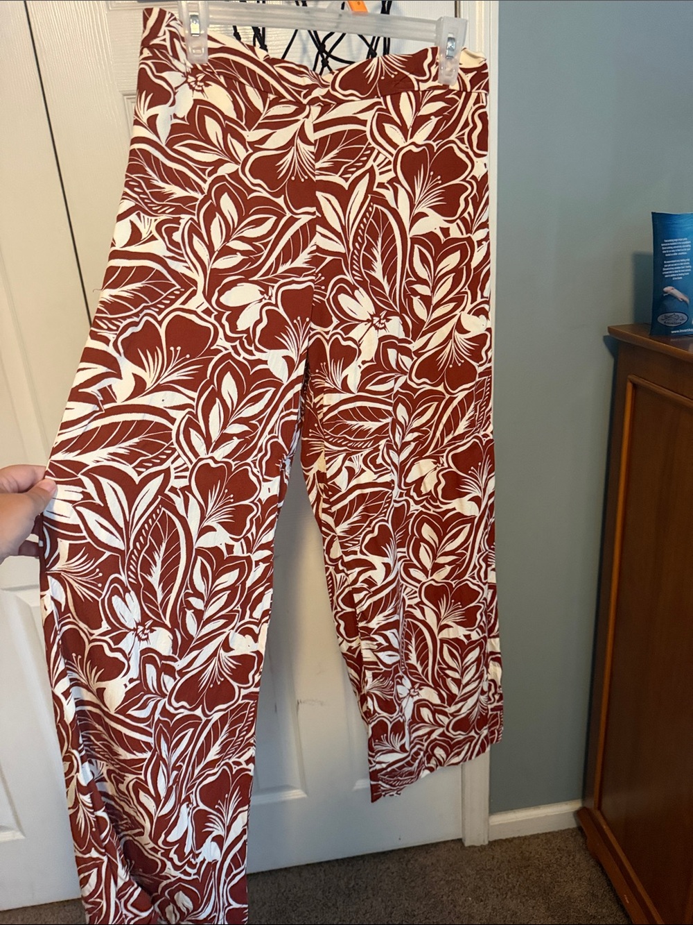 Old Navy Rust and Cream Floral Wide-Leg Pants